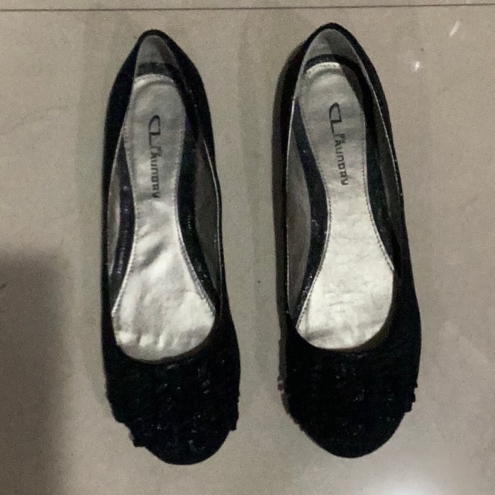 CL by Laundry Glamor Disco Fabric Slip On Ballet Flats, Black SZ 10